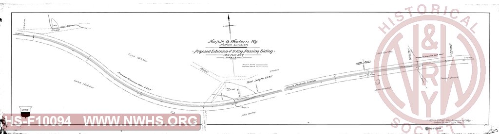N&W Ry, Norfolk Division, Proposed Extension of Irving passing siding, MP237