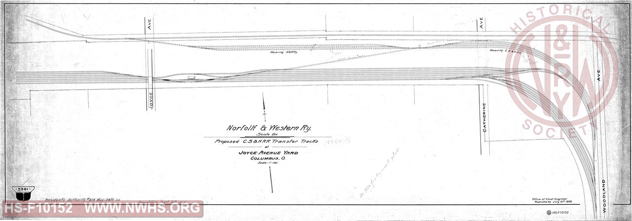 N&W Ry Scioto Div., Proposed C.S. & H.R.R Transfer Tracks at Joyce Avenue Yard, Columbus, O.