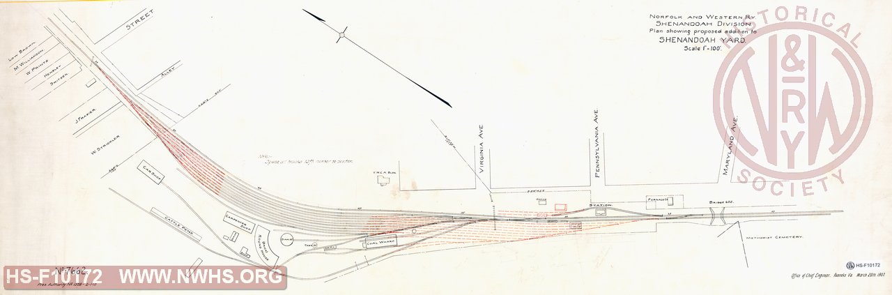 Plan showing proposed addition to Shenandoah Yard.