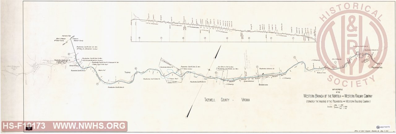 Map of Profile of the Western Branch of the Norfolk and Western Railway Company (formerly the railroad of the Pocahontas and Western Railroad Company)