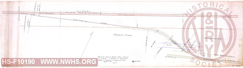 Sketch Showing Right of Way required from M. Gordon's Estate for Norfolk & Western Connction at Kellysville.