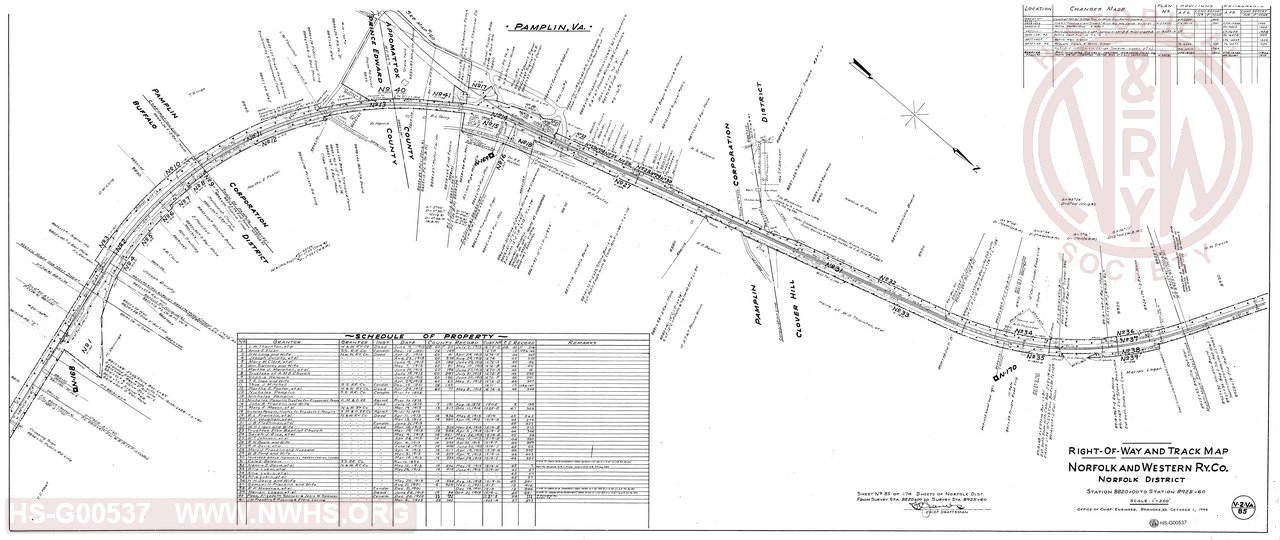 Right of Way and Track Map, Norfolk District, Station 8820+00 to Station 8925+60