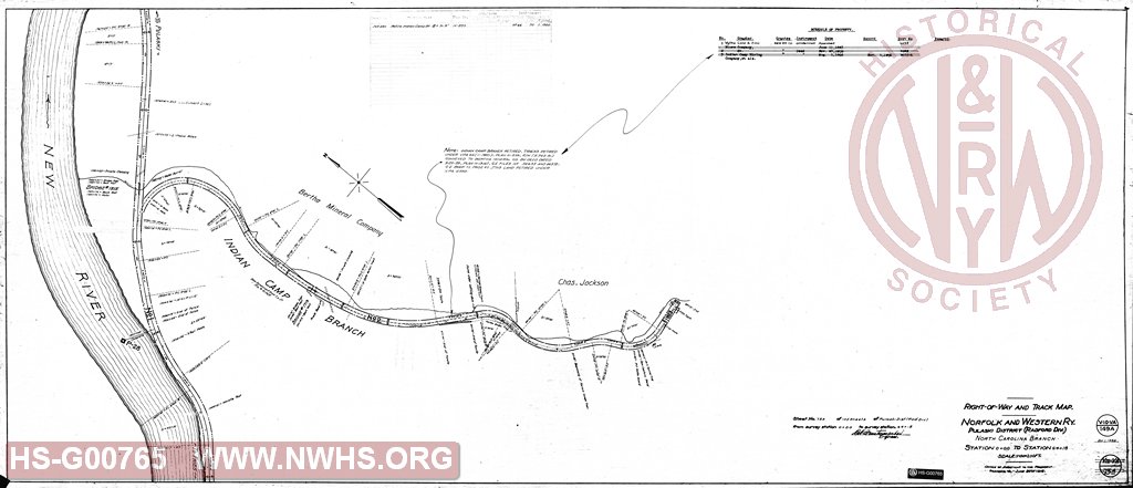 Right of Way and Track Map, Indian Camp Branch of North Carolina Branch, Station 0+00 to 64+18 (North Carolina Branch of Pulaski District of Radford Division)