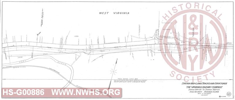 Station Map - Land, Track and Structures, The Virginian Railway Company, Station 814+00 to Station 762+00 (middle of Hales Gap Tunnel to Kellysville)