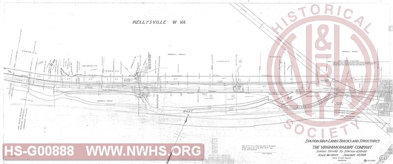 Station Map - Land, Track and Structures, The Virginian Railway Company, Station 710+00 to Station 658+00 (Kellysville)