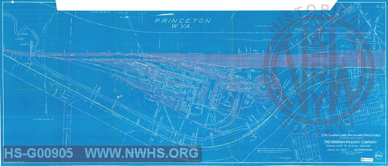 Station Map - Land, Track & Structures - The Virginian Railway Company, Station 2+50 to Station 2425+00 (Princeton Yard and Shops)