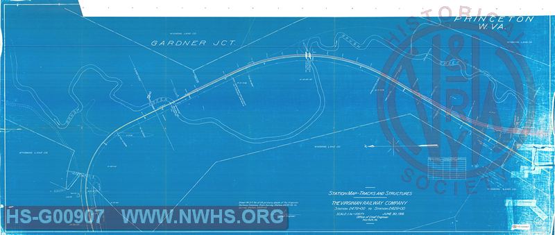 Station Map - Land, Track & Structures - The Virginian Railway Company, Station 2479+00 to Station 2425+00 (West/North end Princeton Yard)