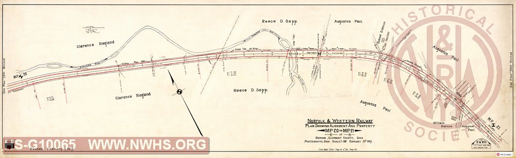 Plan Showing Alignment and Property MP 20 to MP 21 at Gernon, Clermont County, Ohio