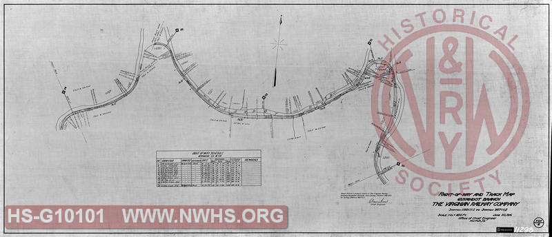 Right of Way and Track Map, Guyandot River Branch, Station 1198+31.2  to Station 987+11.2
