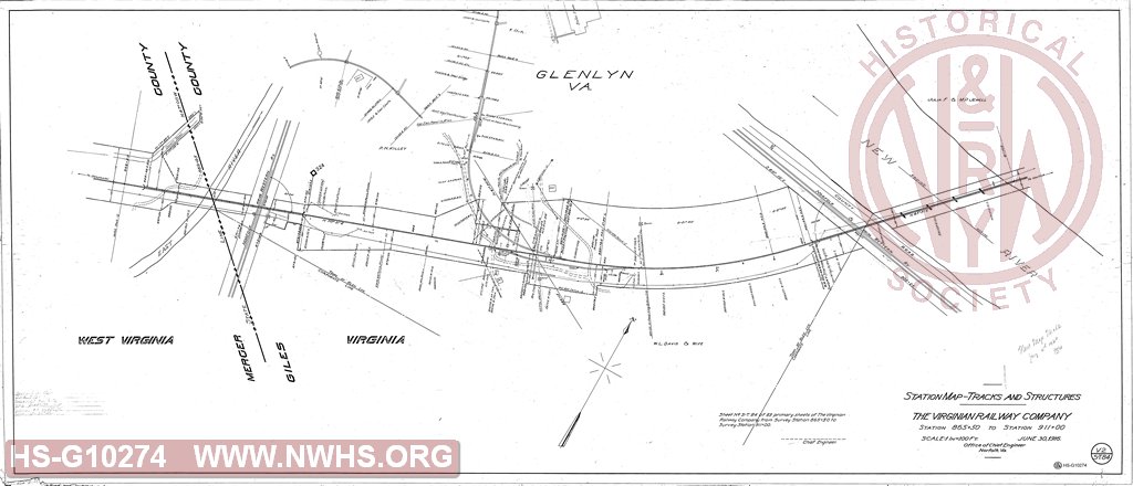 The Virginian Railway Company, Station Map - Tracks and Structures, Station 865+50 to Station 911+00