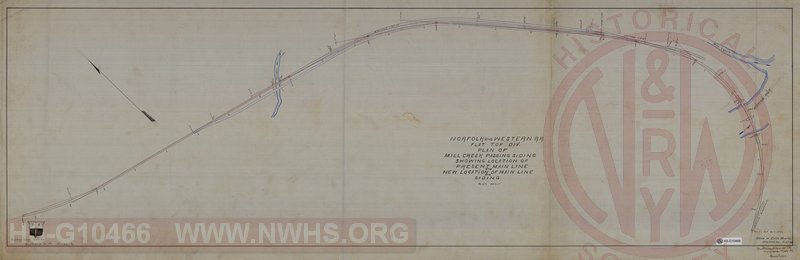 N&W RR, Flat Top Div., Plan of Mill Creek Passing siding Showing Location of Present Main Line and New Location of Main Line Siding