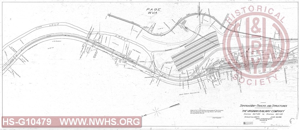 Station Map - Tracks and Structures, Station 367+00 to Station 421+00 (Page, WV).