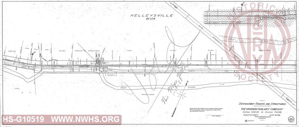 VGN Rwy. Station Map - Tracks and Structures, Station 658+00 to 710+00  (Kelleysville, WV)