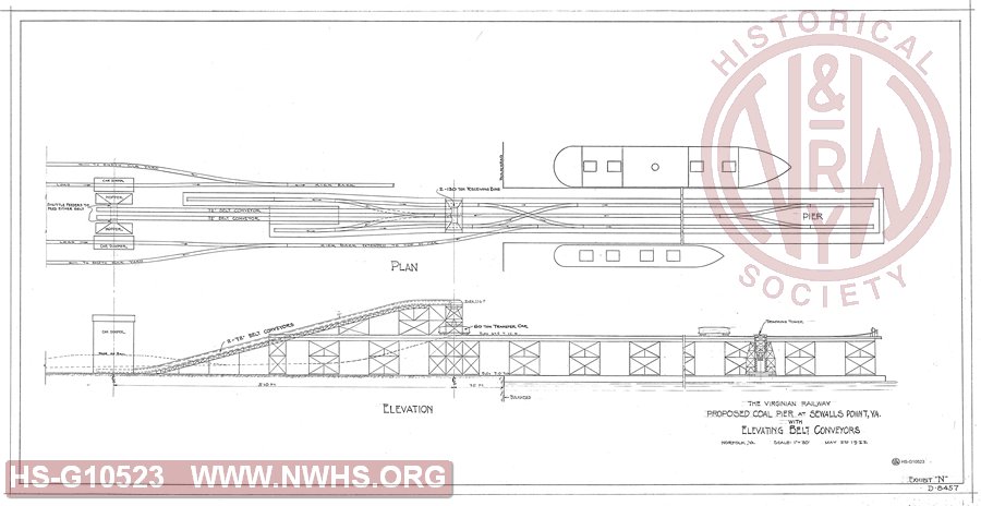 Proposed Coal Pier at Sewalls Point VA with Elevating Belt Conveyors, Plan and Elevation