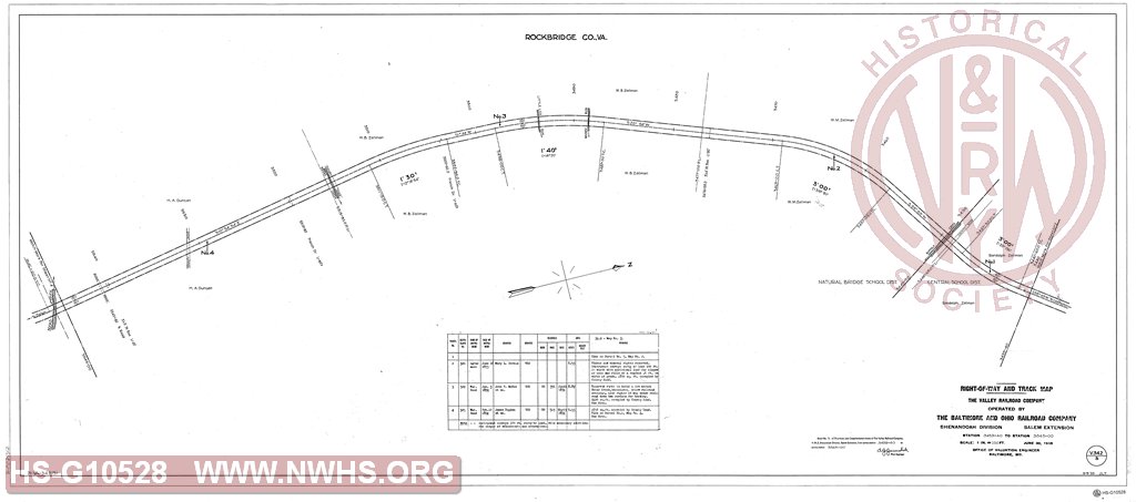 Station 3439+40 to Station 3534+00, Right of Way and Track Map, The Valley Railroad Company, Operated by The B&O Rwy, Shenandoah Division Salem Extension