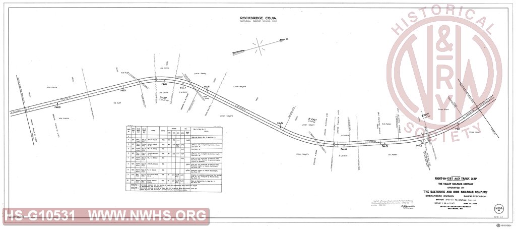 Station 3756+20 to Station 3861+80, Right of Way and Track Map, The Valley Railroad Company, Operated by The B&O Rwy, Shenandoah Division Salem Extension