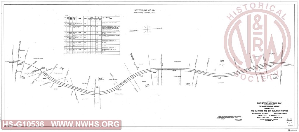Stations 4284+20 to 4339+00 and 0+00 to 50+80, Right of Way and Track Map, The Valley Railroad Company, Operated by The B&O Rwy, Shenandoah Division Salem Extension