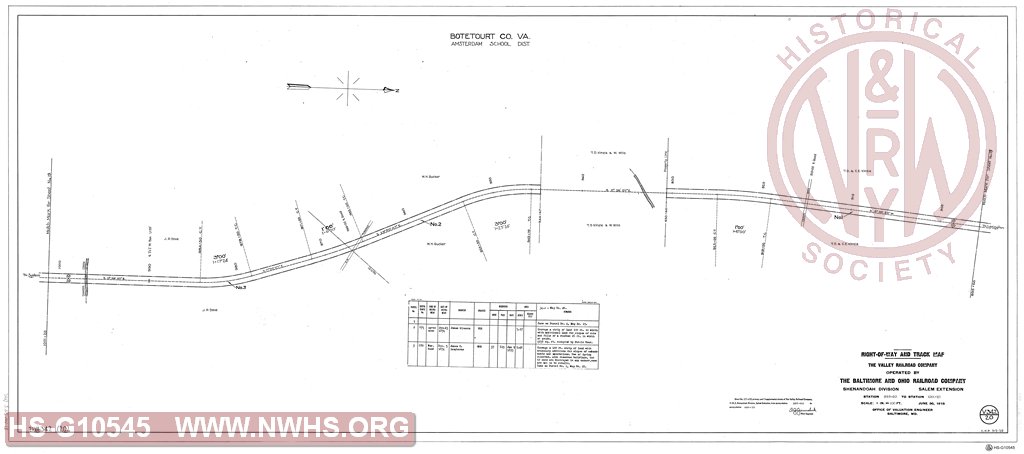 Station 895+60 to Station 1001+20, Right of Way and Track Map, The Valley Railroad Company, Operated by The B&O Rwy, Shenandoah Division Salem Extension