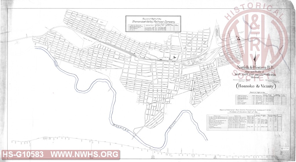 N&W RR, Map and Profile of 149th, 150th, 151st, and 152nd mile from Bristol (Roanoke & Vicinity)