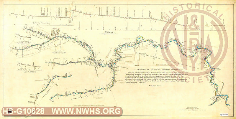 N&W Rwy, Revised Map and Profile of Widemouth Branch and Clarks Gap Extension of Widemouth Branch, and Map and Profile of Big Branch Spur, Shrewsbury Spur and East Prong Spur of Right Fork of Widemouth Branch of the Flat Top Extension of the New River Div