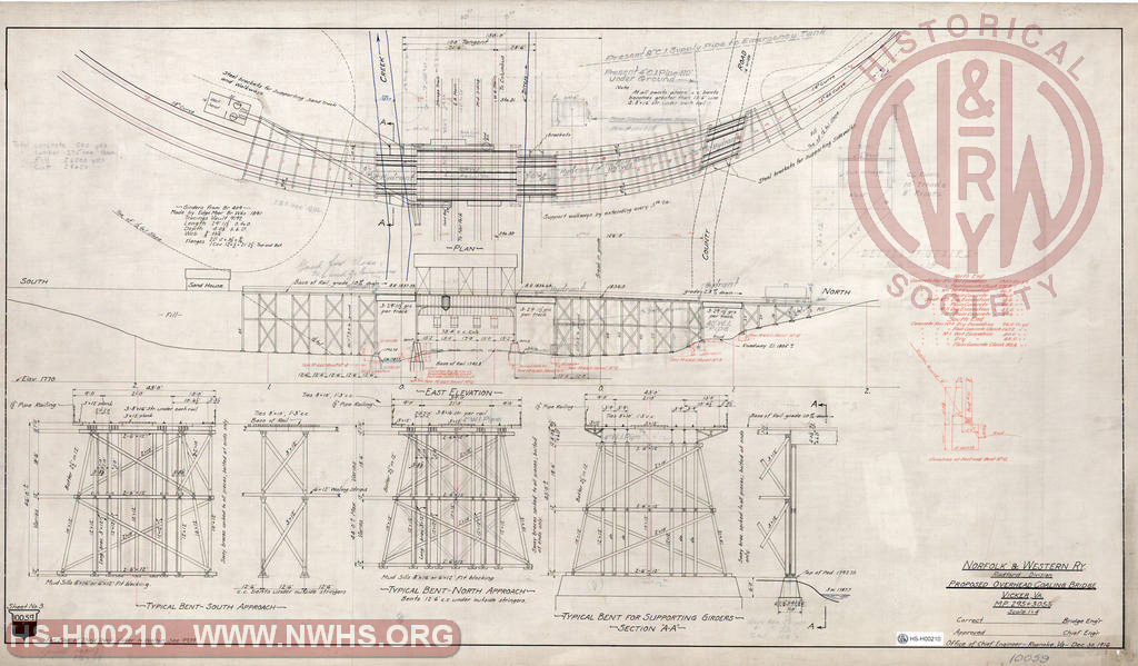Sheet 3, Proposed Overhead Coaling Bridge, Vicker VA, MP 295+3055'.