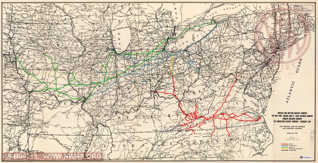 Map showing lines of Railroad and territory involved, N&W, NKP, Wabash, The Connecting Railway Company - Sandusky Line