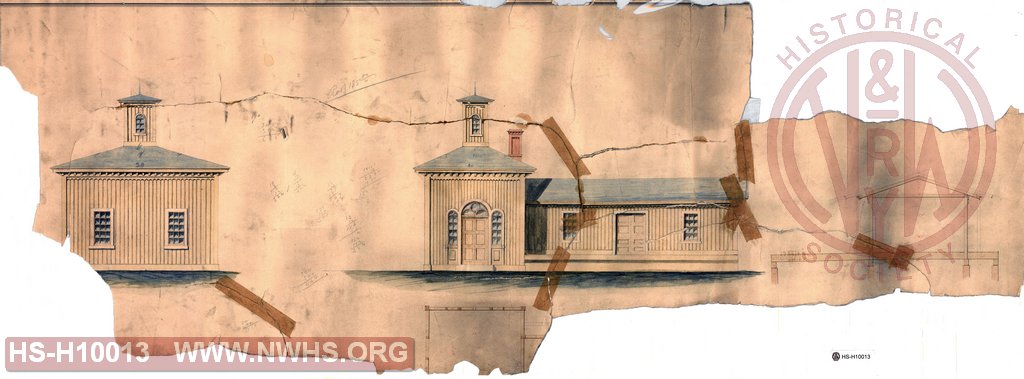 Drawing showing End and Profile Images of N&P Station House at Zuni Depot