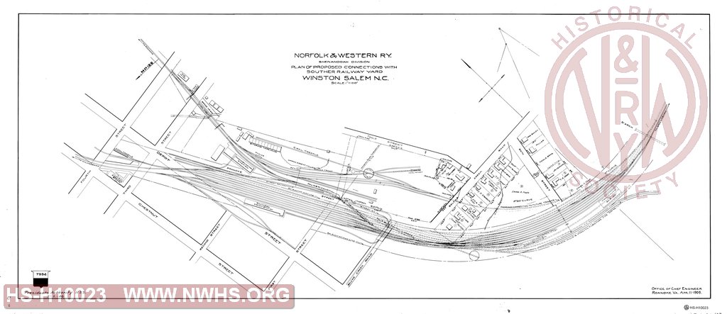 Plan of Proposed Connections with Southern Railway Yard, Winston Salem, NC, Norfolk & Western Ry