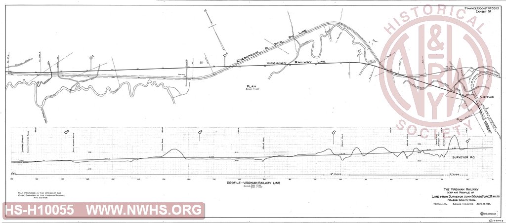 Map and Profile of Line from Surveyor down Marsh Fork 3.6 miles.