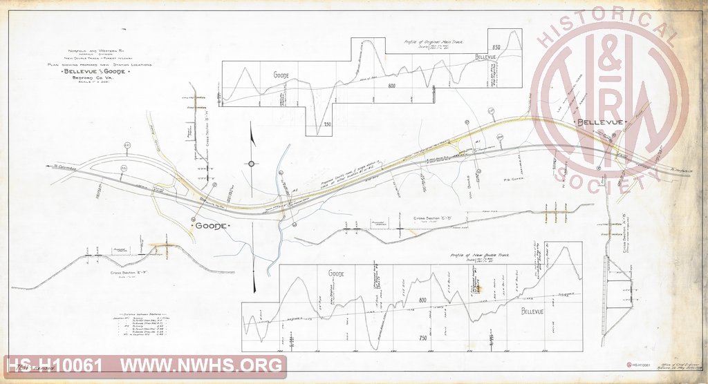 New double track, Forest to Lowry, Plan showing proposed new station locations, Bellevue and Goode, Bedford County VA.