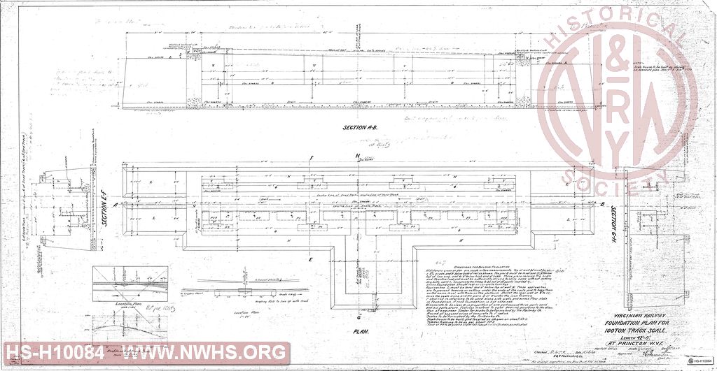 Foundation Plan for 100 Ton Track Scale at Princeton, W.Va., Virginian Railway