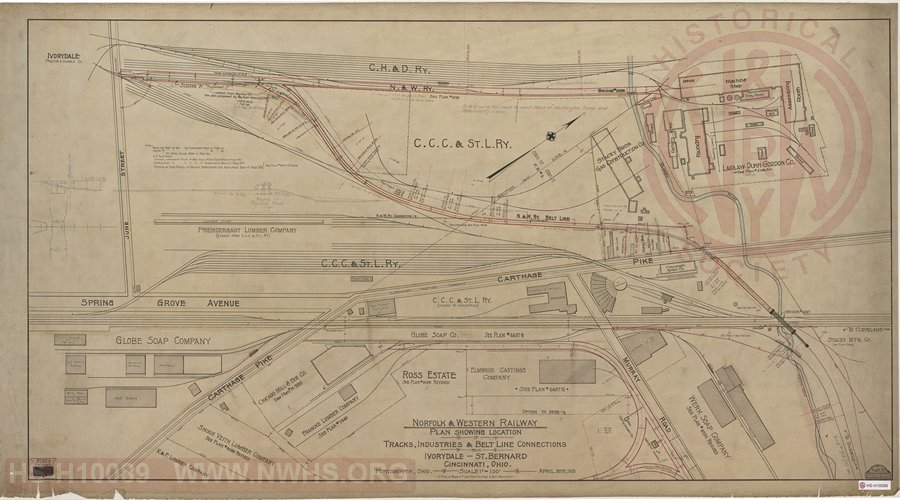 Plan Showing Location of Tracks, Industries and Belt Line Connections near Ivorydale - St. Bernard, Cincinnati, OH