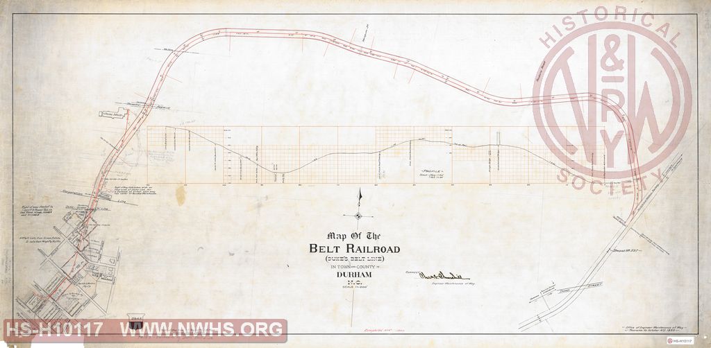 Map of the Belt Railroad (Duke's Belt Line) in town and county of Durham, NC