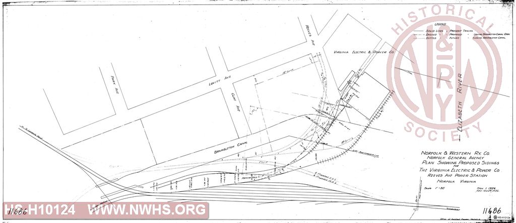 Plan showing Proposed Sidings for Virginia Electric & Power Company, Reeves Ave Power Station, Norfolk Virginia