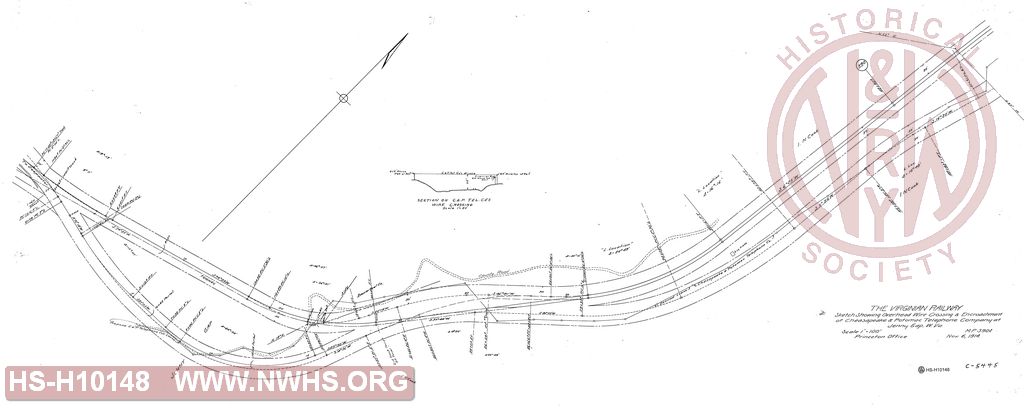 Sketch showing ovehead wire crossing and encroachment of Chesapeake & Potomac Telephone Co. at Jenny Gap, WV