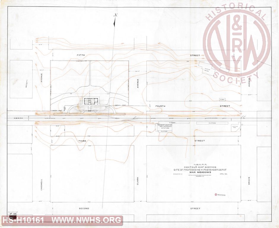 N&W RR Contour map showing site of proposed new passenger depot Max Meadows