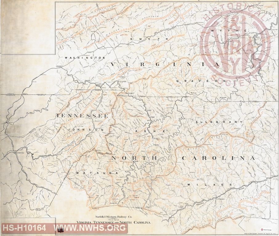 Map of Part of Virginia, Tennessee and North Carolina, centered on Abingdon Branch.