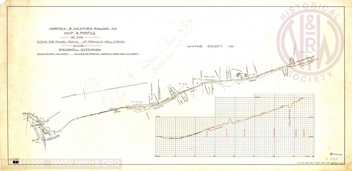 Map and Profile of the Siding for Pulaski Iron Co up Francis Mill Creek on the Speedwell Extension