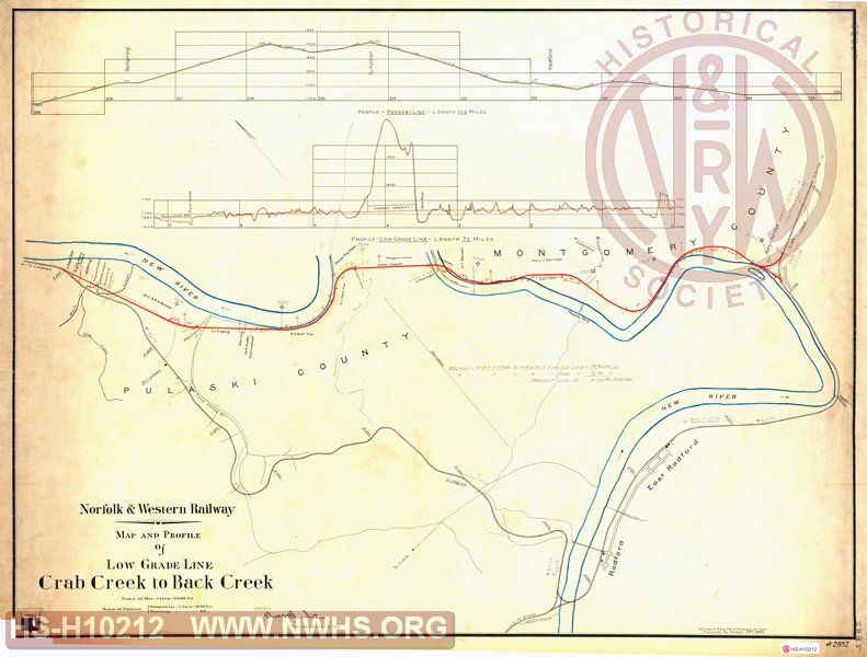 N&W Ry, Map and Profile of Low Grade Line, Crab Creek to Back Creek