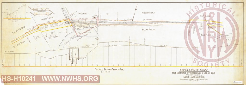 Plan and Profile of Proposed Change of Line and Grade, MP 66+4000' to MP 67+2235' west of Lawshe OH