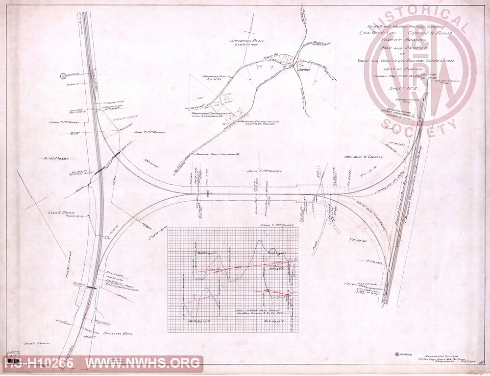 Map and Profile of Yard and Southern Railway Connection West of Durmid, N&W Rwy,Low Grade Line Concord to Forest, Forest Branch,