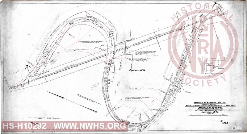 N&W Ry Co, Pocahontas Division, Proposed Encroachments of private road ; Tram Track and lease of land to the Kingston Pocahontas Coal Co., MP 401+1520', Hemphill, W.Va.