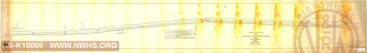 Map Showing Location of N&W Rwy through Land of W.M. Chisman at Pine Hall, MP 103 - 104