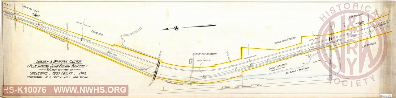 Plan Showing Claim Edward Duerstine, MP 658+600' West of Chillicothe, Ross County, Ohio