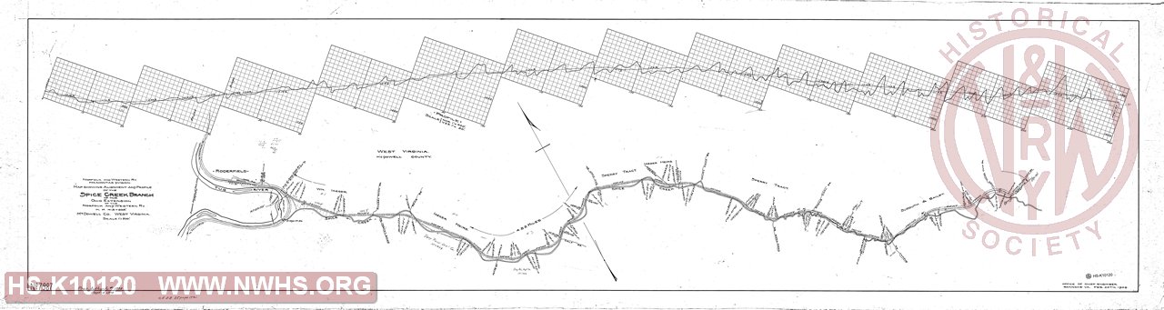 N&W Ry Ry Pocahontas Division, Map showing alignment and profile of the Spice Creek Branch of the Ohio Extension of the N&W RY MP 413+605