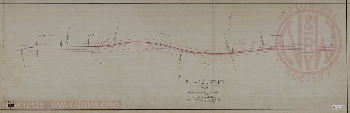 N&W RR, Plan of Proposed Change of Track and Temporary Siding, Mile 287+2586 to Mile 287+4986. (Houchins)
