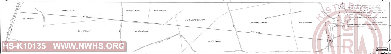 Map Showing Location of Pipe Line Extending From the VGN Rwy RoW about 1.1 miles west of Alberta Station, Northwardly to J.R. Stainbeck's Mill Pond, a distance of about 3.6 miles