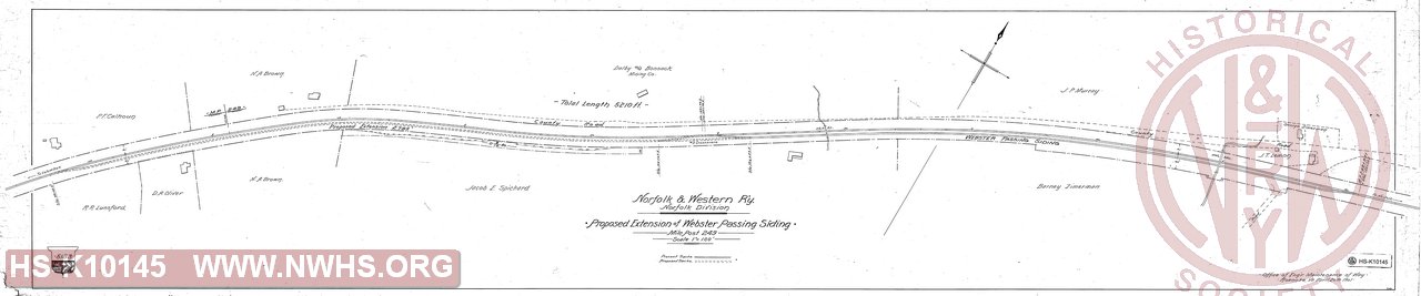 Proposed Extension of Passing Siding at Webster, VA, MP 249