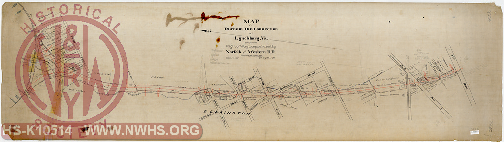 Map of Durham Division Connection at Lynchburg, VA showing Right of Way to be purchased by N&W RR
