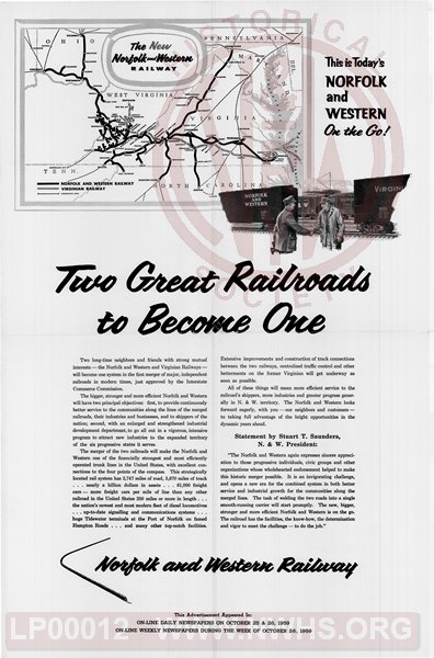 Advertisment: "Two Great Railroads to Become One"